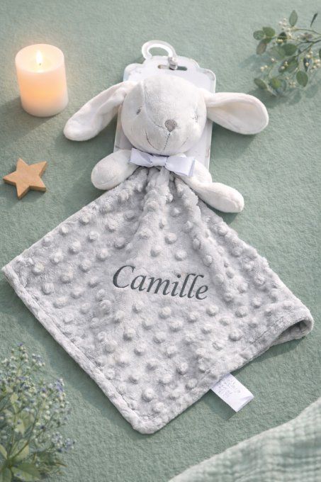 Doudou lapin gris minky  