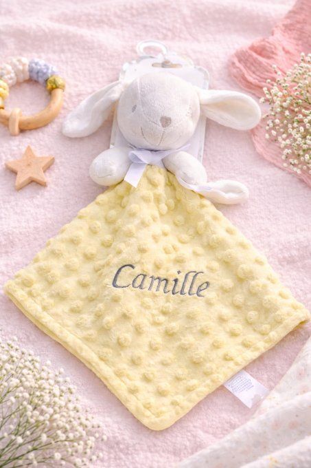 Doudou lapin jaune minky 