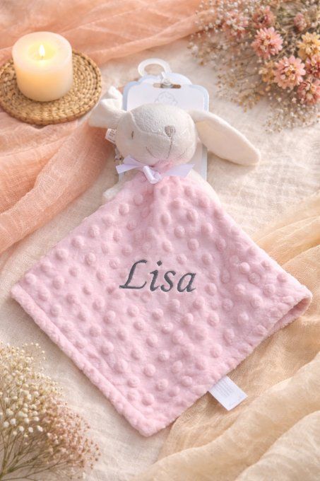 Doudou lapin rose minky