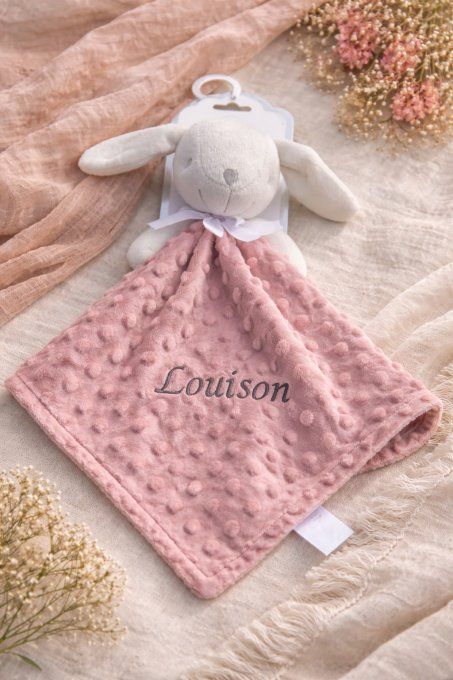 Doudou lapin vieux rose minky 
