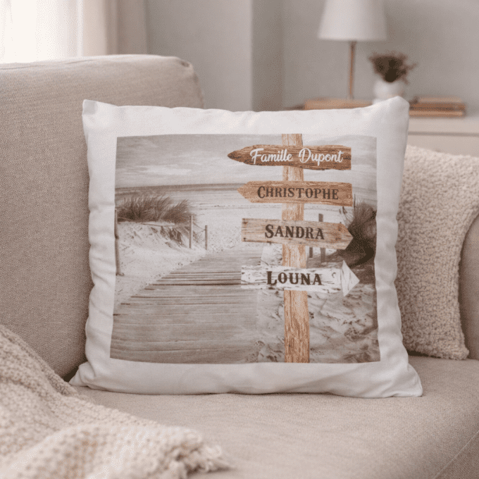 Coussin modèle "famille panneau" personnalisé