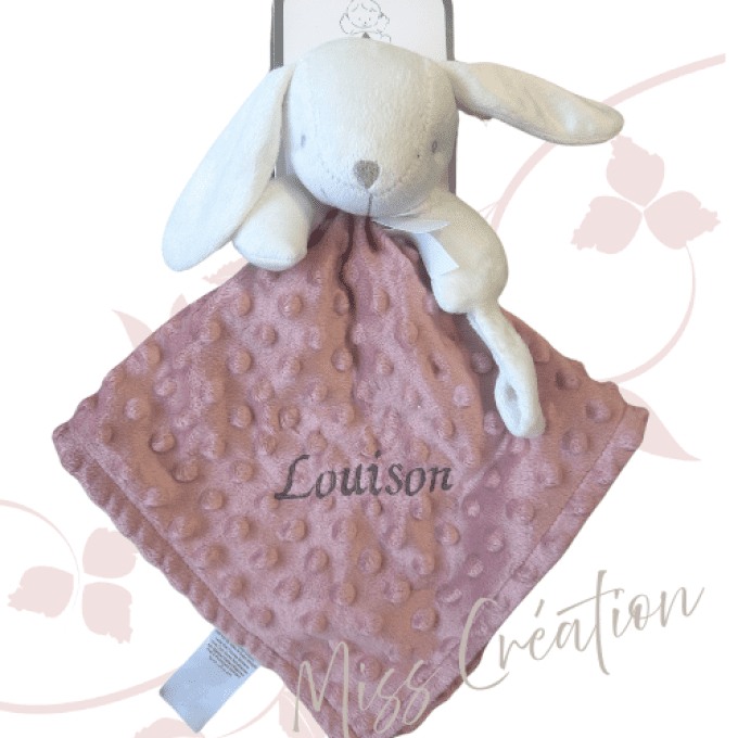 Doudou lapin vieux rose minky 