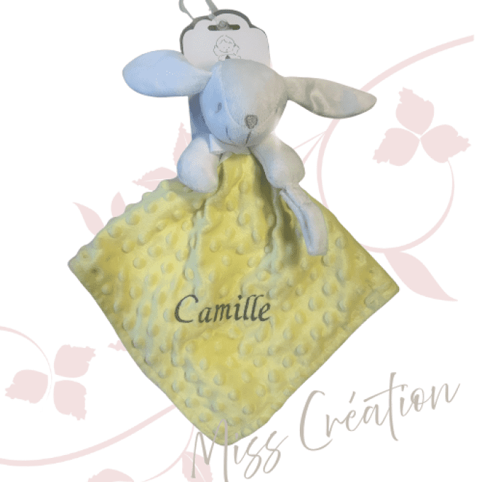 Doudou lapin jaune minky 