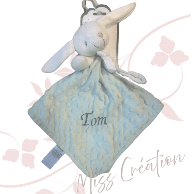 Doudou lapin vert d'eau minky 
