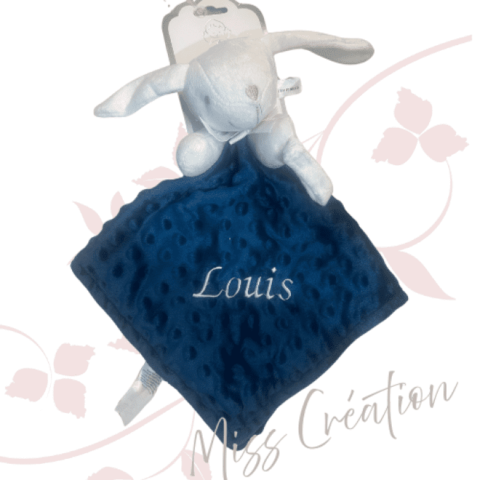 Doudou lapin bleu marine minky